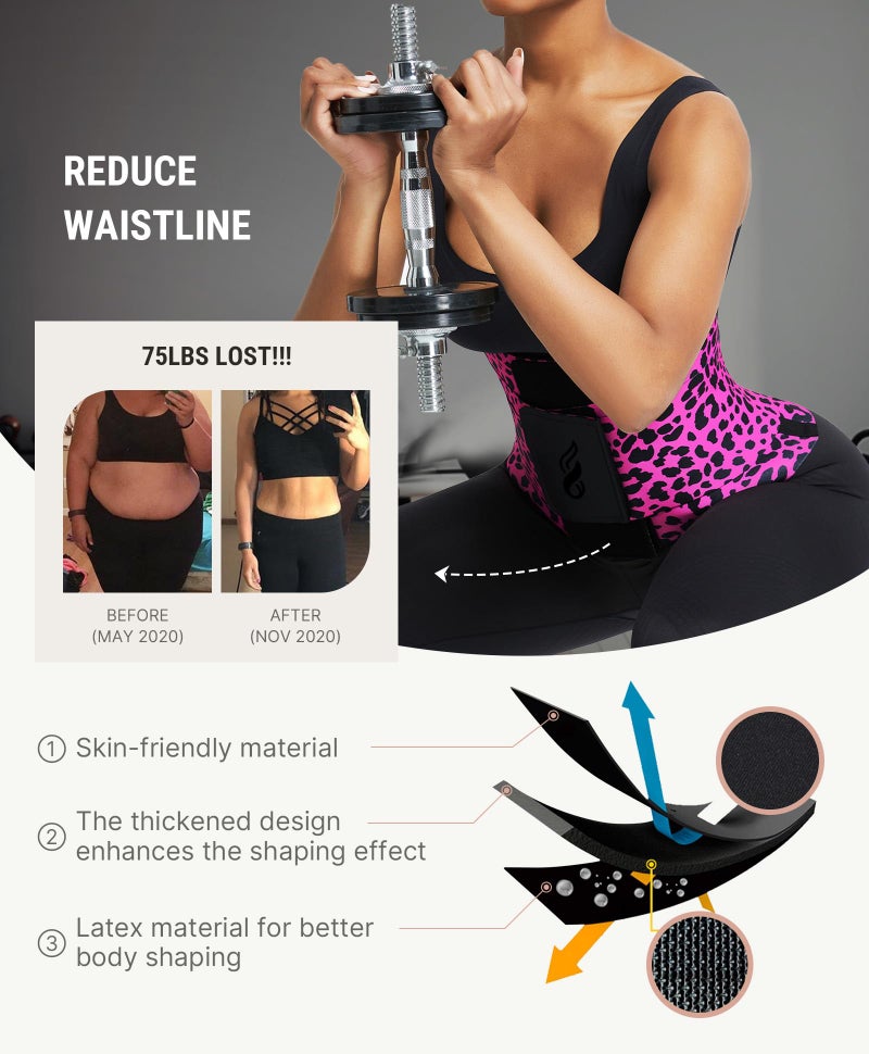 FeelinGirl Corset Perspiring Workout Waist Trainer Corset Trimmer Belt for Women Belly Band Body Shaper Rose Leopard M - Image 3