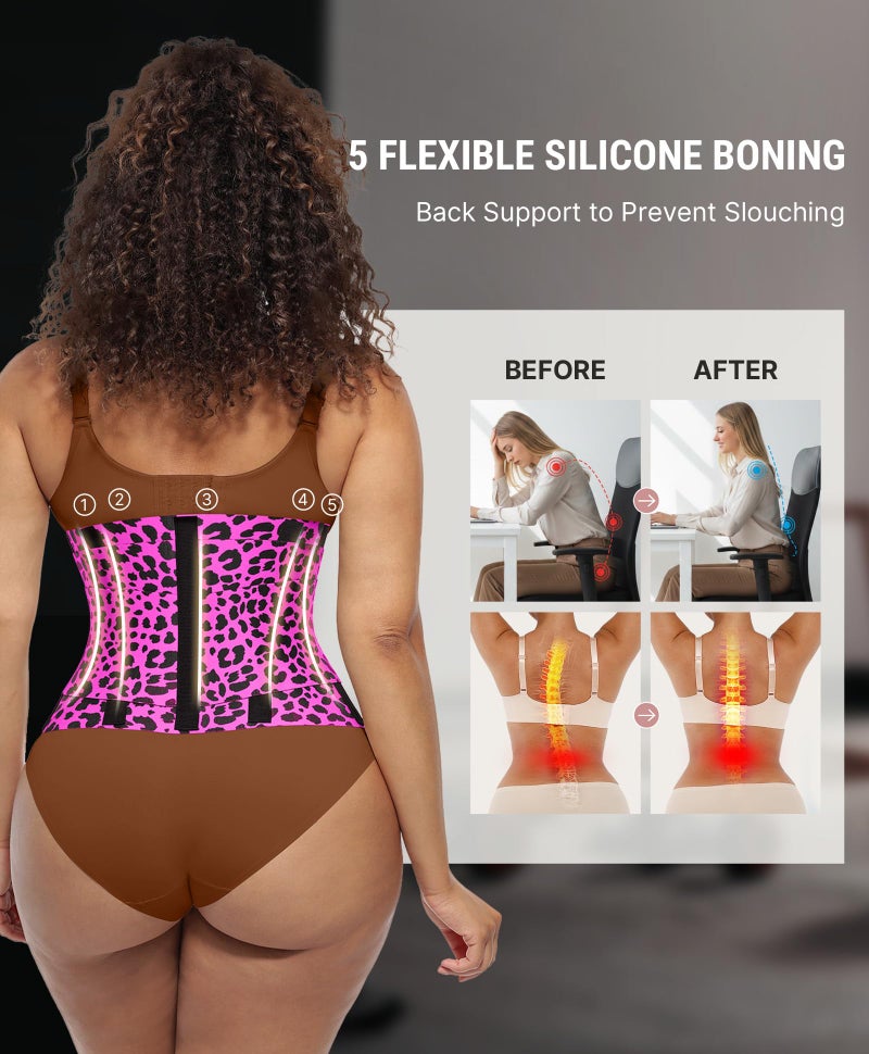 FeelinGirl Corset Perspiring Workout Waist Trainer Corset Trimmer Belt for Women Belly Band Body Shaper Rose Leopard M - Image 4