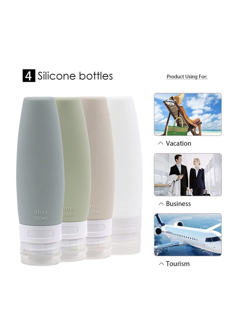 SYOSI Silicone Travel Bottles Set, Leak Proof Travel Size Container for Toiletries, Set with TSA Approved EVA Bag, BPA Free Refillable 3 oz Container, Perfect for Personal Travel (Set of 4) - Image 3
