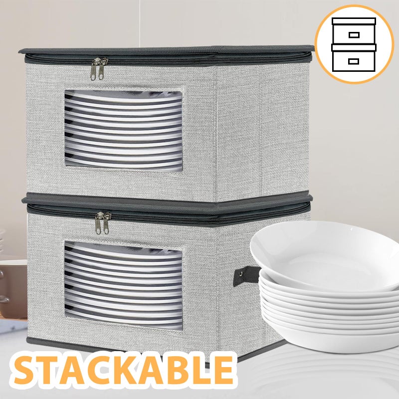 Homyfort China Storage Containers, 12 Inch Dinner Plate Dish Storage Containers, Hard Shell Quilted Dinnerware Storage Box Case with Lids and Felt Protectors for Dishes Plates Storage and Moving (Light Grey) - Image 4