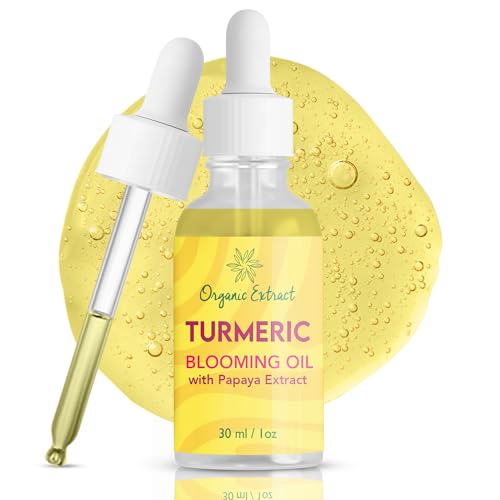 ORGANIC EXTRACT Turmeric Oil for Face Body 1 fl oz 30 ml Brightening Serum for Dark Circles Wrinkles Dark Spots Hydrates and Nourishes with Papaya Jojoba Oil and Vitamin E Made in USA