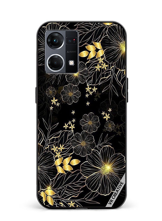VR CREATIVE Protective Case Cover For Oppo Reno8 4G Golden Flower Design Multicolour - Image 1