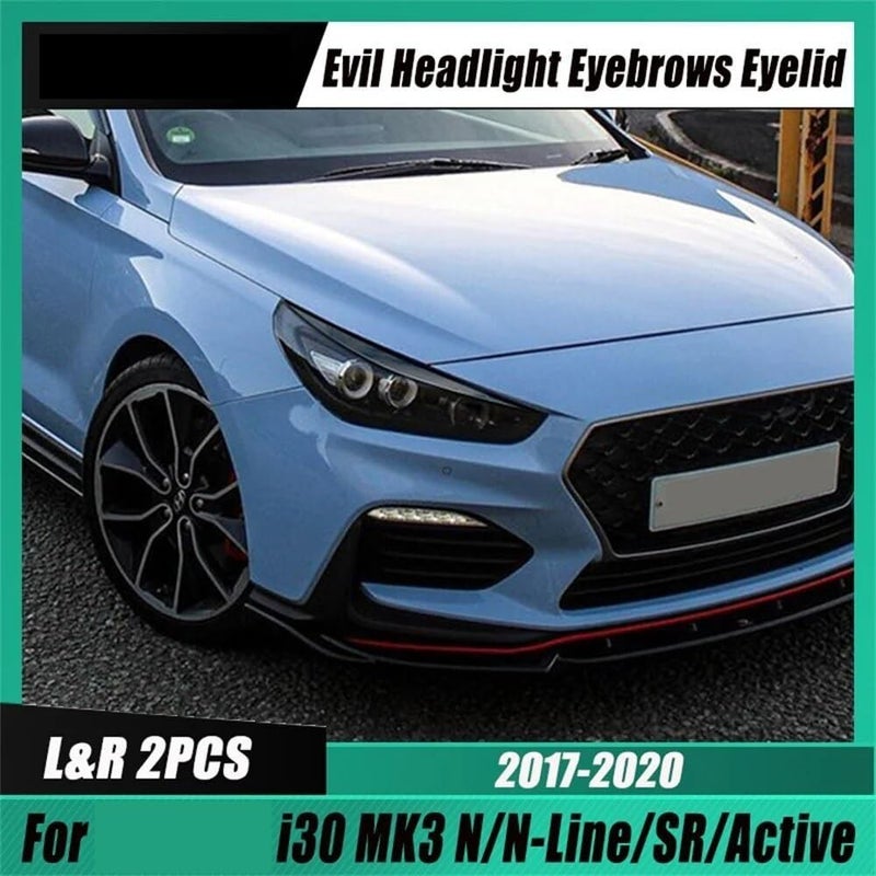 QASULER Gloss Black Headlight Eyebrow Trim for Hyundai i30N - Image 3