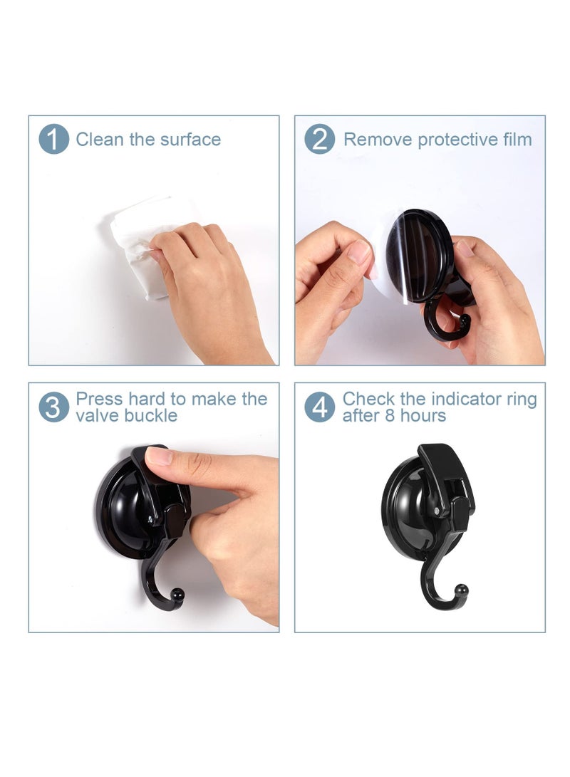 Suction Cup Hooks for Shower, 2 Pack Heavy Duty Vacuum Suction Shower Hooks, Waterproof Bathroom Towel Hooks for Hanging, No Punching Robe Hooks, Reusable Wreath Hanger, Black