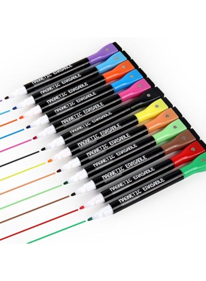 YIHUI JZS Erase Markers,Whiteboard Markers Magnetic Dry Erase Markers with Eraser,Low Odor White Board Markers Dry Erase Markers Fine Point,Erasable Markers for Calendar Whiteboard,12PCS,Flat Head - Image 4