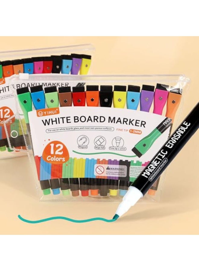 YIHUI JZS Erase Markers,Whiteboard Markers Magnetic Dry Erase Markers with Eraser,Low Odor White Board Markers Dry Erase Markers Fine Point,Erasable Markers for Calendar Whiteboard,12PCS,Flat Head - Image 5