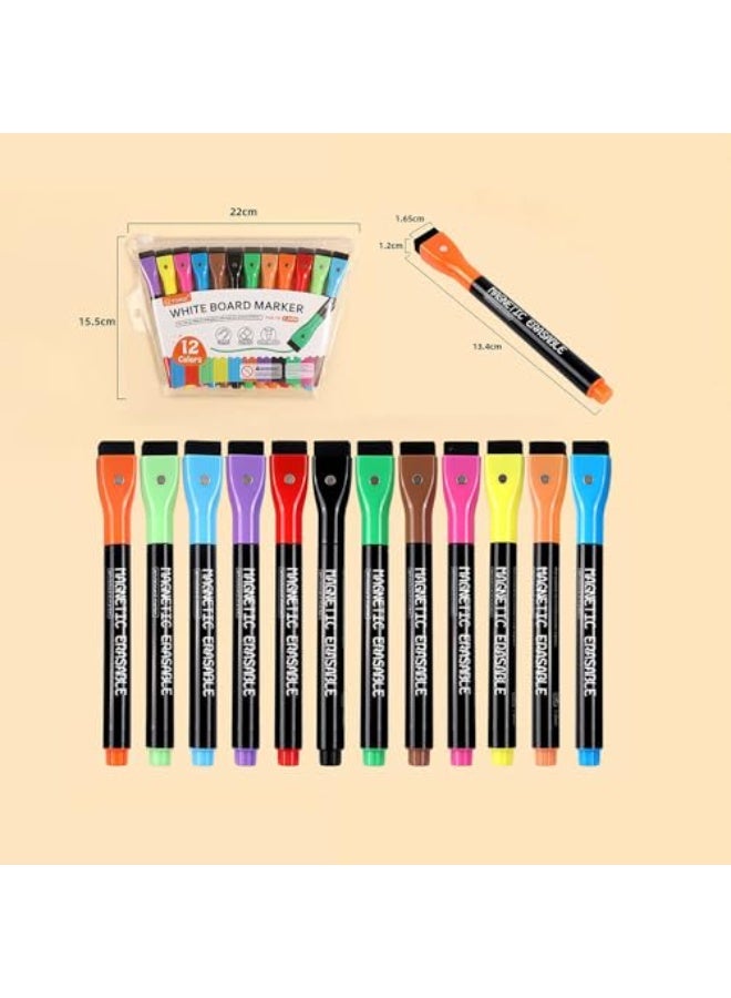 YIHUI JZS Erase Markers,Whiteboard Markers Magnetic Dry Erase Markers with Eraser,Low Odor White Board Markers Dry Erase Markers Fine Point,Erasable Markers for Calendar Whiteboard,12PCS,Flat Head - Image 2