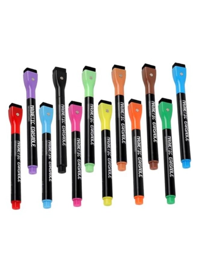 YIHUI JZS Erase Markers,Whiteboard Markers Magnetic Dry Erase Markers with Eraser,Low Odor White Board Markers Dry Erase Markers Fine Point,Erasable Markers for Calendar Whiteboard,12PCS,Flat Head - Image 1