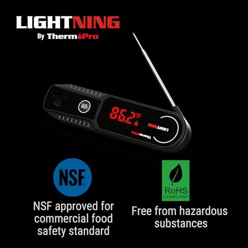 ThermoPro Lightning 1-Second Instant Read Meat Thermometer, Kitchen Food Thermometer with Auto Wake/Sleep/180° Rotating Display, Waterproof Cooking Thermometer for Oil Deep Fry Smoker BBQ Grill - Image 2