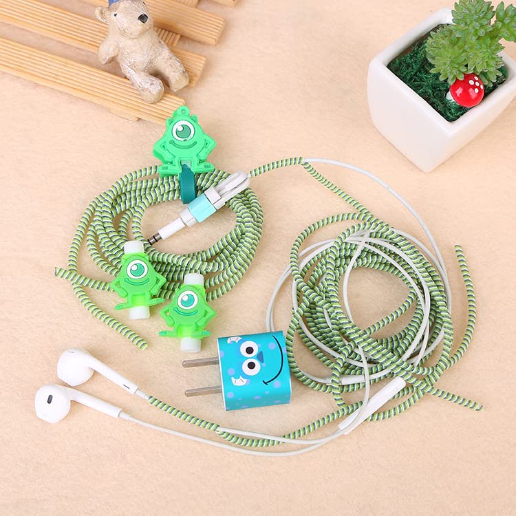 Careflection 6-in-1 Multi Combo Spiral USB Cable Protectors + Earphones Winder + Sticker + Cable Clips + Earphone Jack Clip for Old 5W Apple iPhone iPad Charger (Monster Inc Mike Wazowski) - Image 1