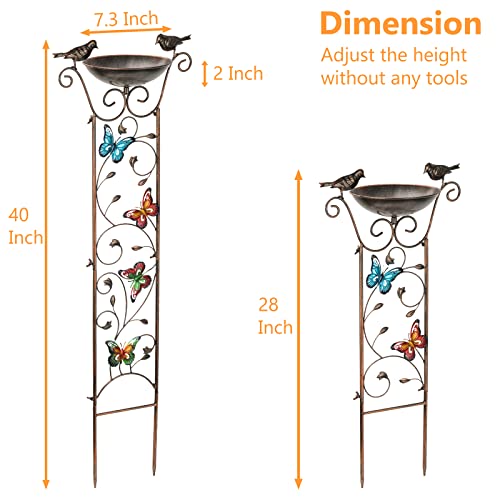 SUNNYPARK Bird Bath with Trellis Outdoor, Antique Garden Iron Trellis with Decorative Butterflies Detachable Bird Bowl Metal Potted Plants Support for Climbing Flowers - Image 4