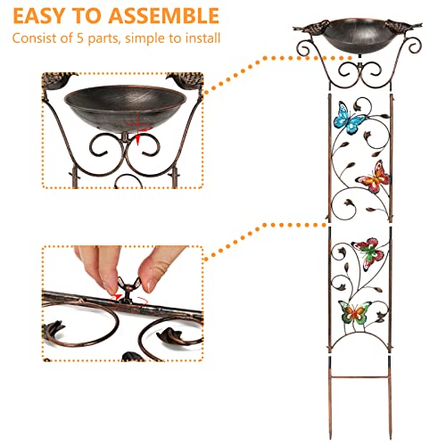 SUNNYPARK Bird Bath with Trellis Outdoor, Antique Garden Iron Trellis with Decorative Butterflies Detachable Bird Bowl Metal Potted Plants Support for Climbing Flowers - Image 3