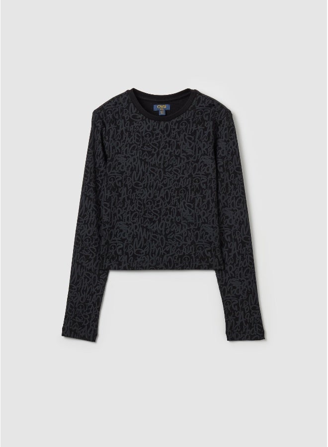 او في اس تيشيرت بأكمام طويلة وطباعة حروف - Image 1