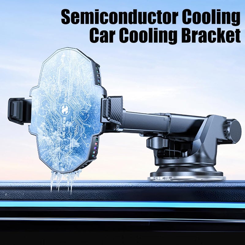 7JI OBEST Phone cooler stand for car, Mobile Holder with Cooling Fan, 360° Rotating, Phone Mount for Dashboard Windshield, Suction cup USB plug, Semiconductor Radiator, Universal for 4.7-6.8 inch Mobile - Image 2