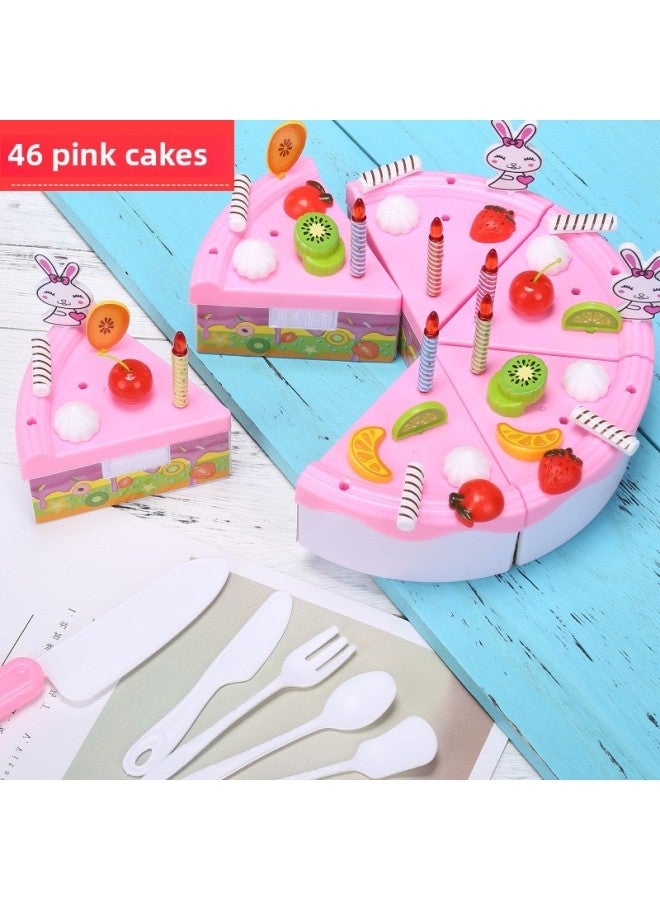 Cherish Le Cherish Watch Cake Toy 46-piece Set Cut Fruit Girl Children Play House Kitchen Toy Set-Color:[46 Pieces Of Fruit Cake]-pink (Express Box)  - Image 1