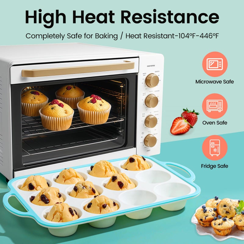 Fimary Silicone Muffin Pans for Baking 2 Pack, 2.6 Inch with Metal Reinforced Frame, Regular Size Nonstick Cupcake Pan 12 Cups for Baking Homemade Muffins, Dishwasher Safe BPA Free-Blue - Image 5