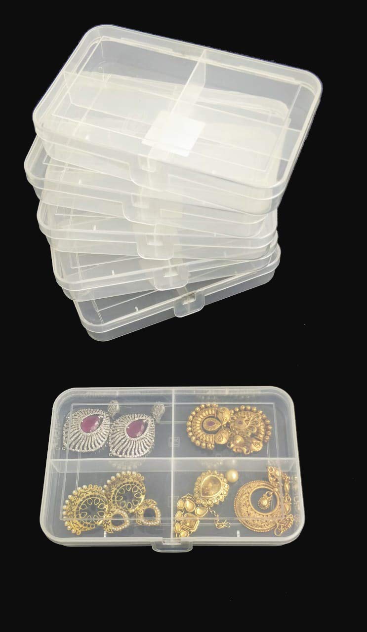 c s m ® Jewelry Case Organizer(CLICK-4-6) Multipurpose Plastic Storage Box with dividers 4 Grids, Transparent (Pack of 6 Boxes) - Image 1