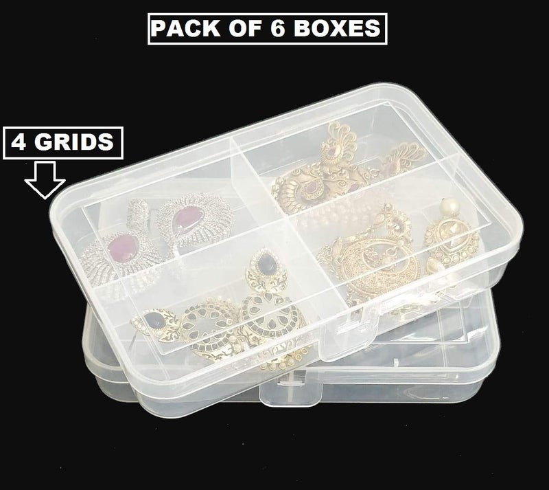 c s m ® Jewelry Case Organizer(CLICK-4-6) Multipurpose Plastic Storage Box with dividers 4 Grids, Transparent (Pack of 6 Boxes) - Image 2