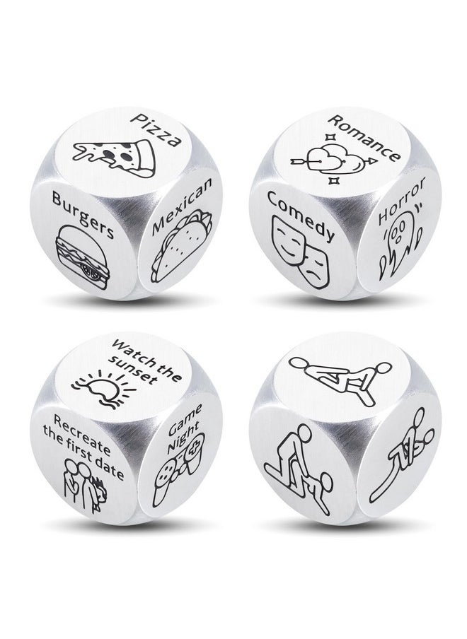 TI-EDC - Valentines Day Boyfriend Gifts Date Night Dice Gifts For Couple Girlfriend Food Decision 4Pcs Anniversary Steel Dice Gifts Couple Game For Him Her Birthday Wedding Gifts For Husband Wife Date Night - Image 1
