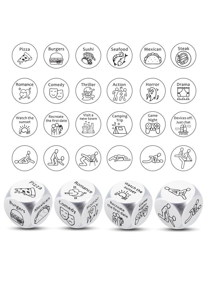 TI-EDC - Valentines Day Boyfriend Gifts Date Night Dice Gifts For Couple Girlfriend Food Decision 4Pcs Anniversary Steel Dice Gifts Couple Game For Him Her Birthday Wedding Gifts For Husband Wife Date Night - Image 1