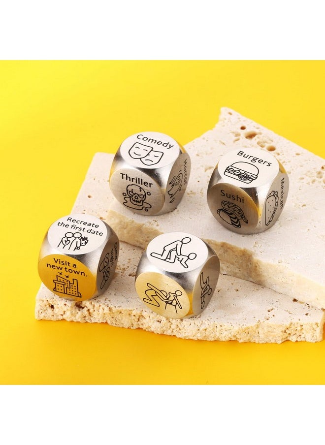 TI-EDC - Valentines Day Boyfriend Gifts Date Night Dice Gifts For Couple Girlfriend Food Decision 4Pcs Anniversary Steel Dice Gifts Couple Game For Him Her Birthday Wedding Gifts For Husband Wife Date Night - Image 1