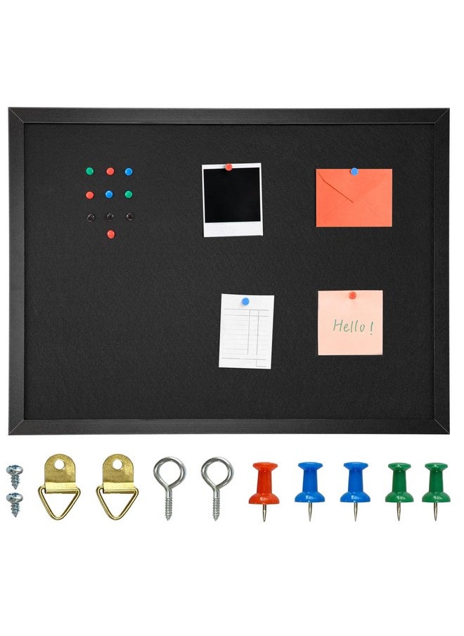 OWLKELA - 17'' X 23'' Cork Board With Felt Vision Board And Decorative Hanging Pin Board Black Framed Display Bulletin Board For Walls Ideal For Office School And Home - Image 1