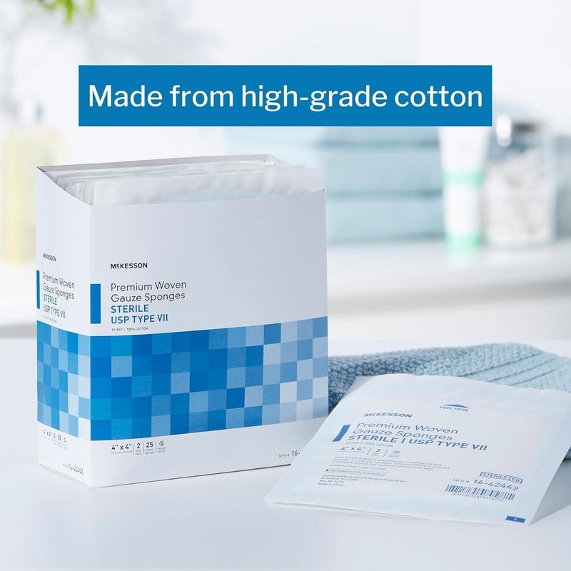 McKesson Premium Woven Gauze Sponges Sterile 12Ply USP Type VII 100 Cotton 4 in x 4 in 2 per Pack 25 Packs 50 Total - Image 2