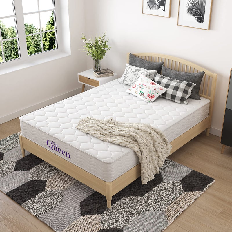 NapQueen 8 Inch Innerspring Full Size Medium Firm Memory Foam Mattress Bed in a Box White
