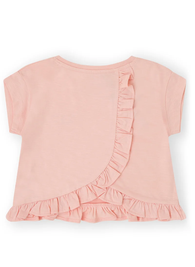 CANADA HOUSE Soft and Comfortable Pink Cotton T-shirt with Ruffle Details for Girls