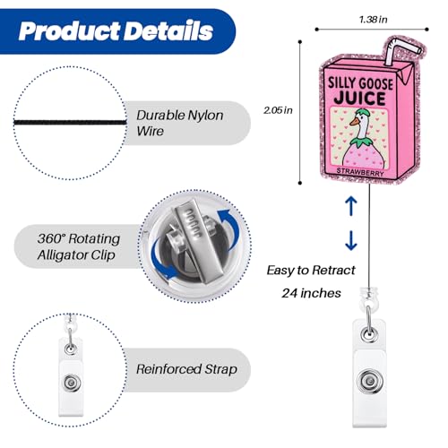 BVIIE Silly Goose Juice Funny Badge Reel, Retractable ID Card Badge Holder, Office Badge Clip for RN CNA MA Resident Physician HR Medical Office Administrator Intern Pediatric Doctor Nurse, Nurse Gifts - Image 2