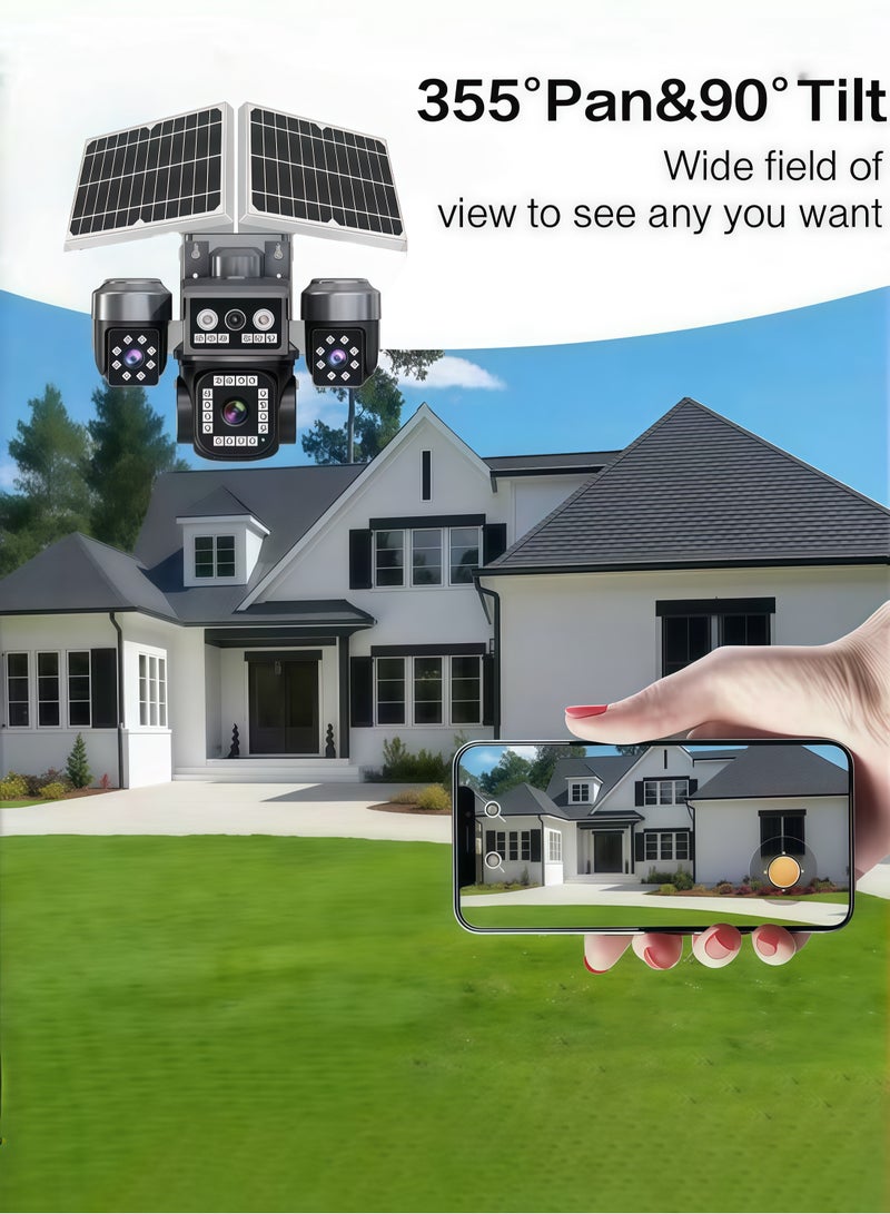 Generic 8K 20MP AOV 4G solar-powered PTZ security camera featuring 24/7 quad-screen recording, a built-in 12,000mAh battery, and wide-angle outdoor wireless surveillance capabilities (With 128GB SD Card) - Image 2