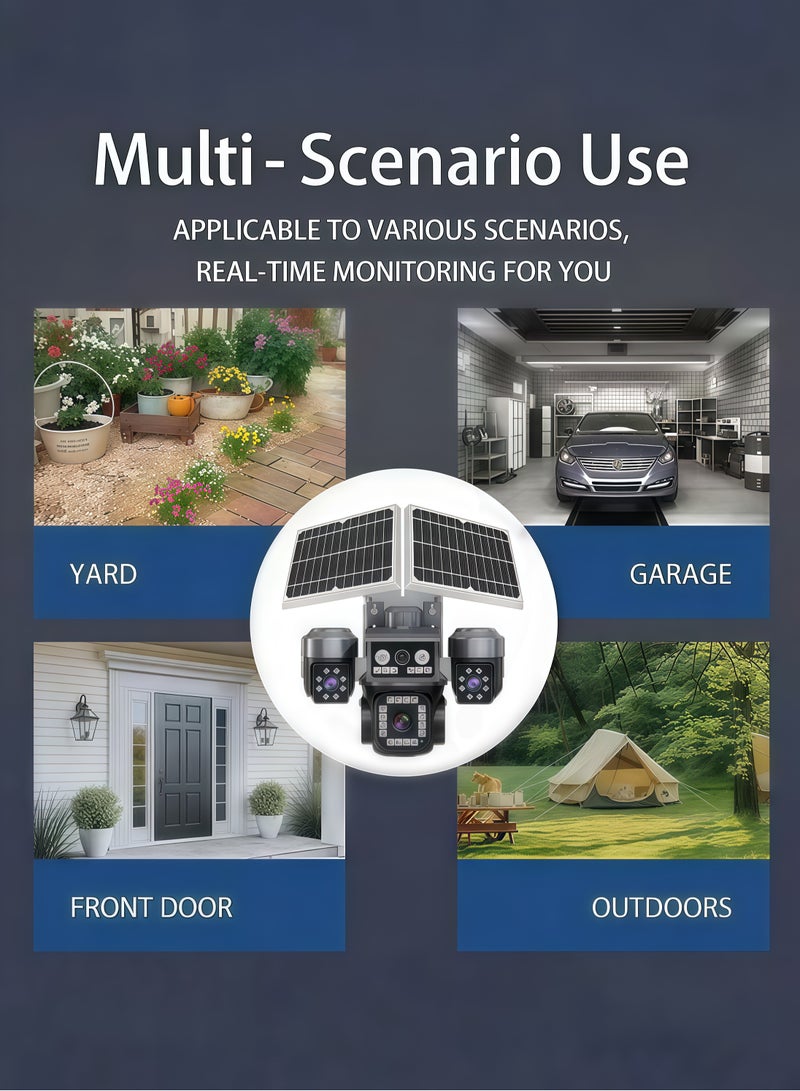 Generic 8K 20MP AOV 4G solar-powered PTZ security camera featuring 24/7 quad-screen recording, a built-in 12,000mAh battery, and wide-angle outdoor wireless surveillance capabilities (With 128GB SD Card) - Image 5