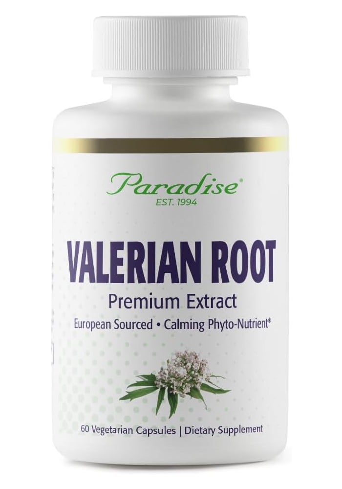 Paradise Herbs Valerian Root Premium Extract - 60 Vegetarian Capsules for Calming and Relaxation - Image 1
