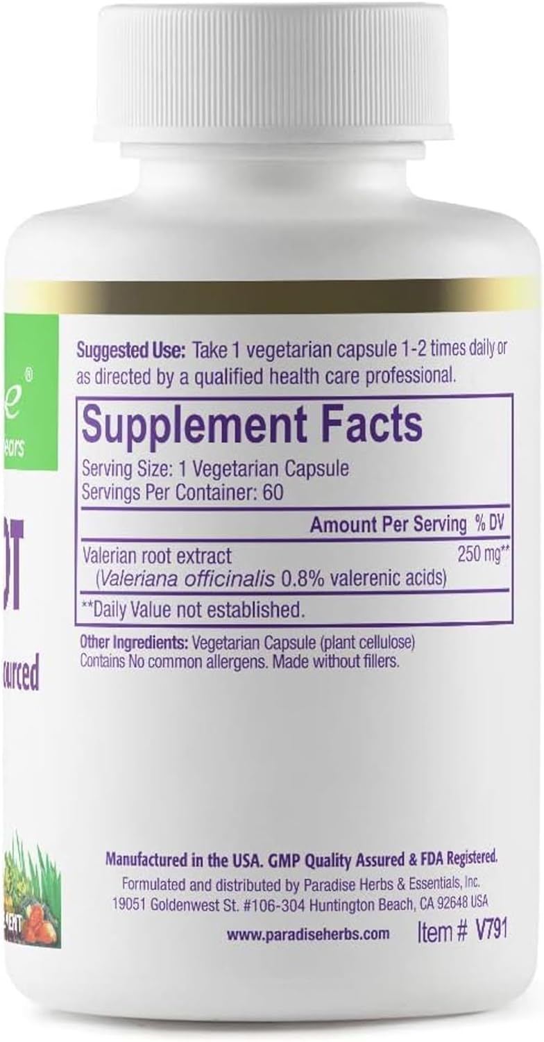 Paradise Herbs Valerian Root Premium Extract - 60 Vegetarian Capsules for Calming and Relaxation - Image 2