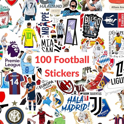 11 Strokes Stickers Set of 100 Football Stickers for Kids & Adults | Laptop Stickers Aesthetic Soccer Stickers Set | Laptop Sticker | Messi, Ronaldo, Real Madrid, Barcelona Gifts | Fun Football - Image 1