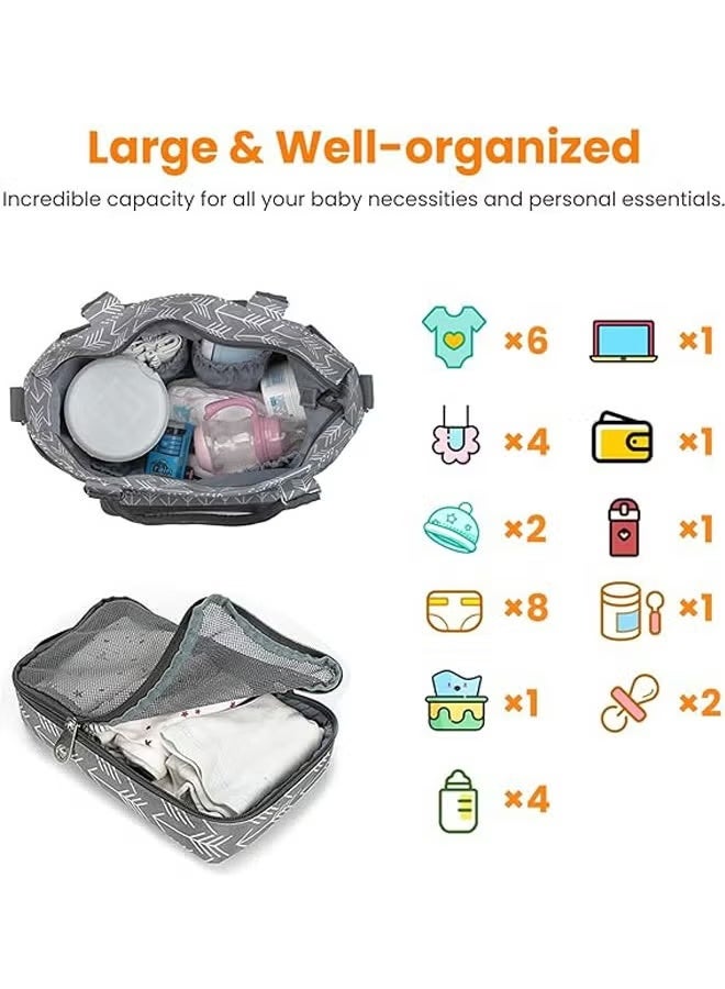 6-Piece Melange Grey Baby Diaper Bag Set - with Stroller Hooks, Nappy Changing Mat & Waterproof Wet/Dry Pouch - Multifunctional Mummy Bag for Travel, Beach, Shopping - Includes Cosmetic Case, Insulated Bottle Holder Organizer Pockets - Durable Oxford Fabric, Lightweight & Easy to Clean  - Image 4