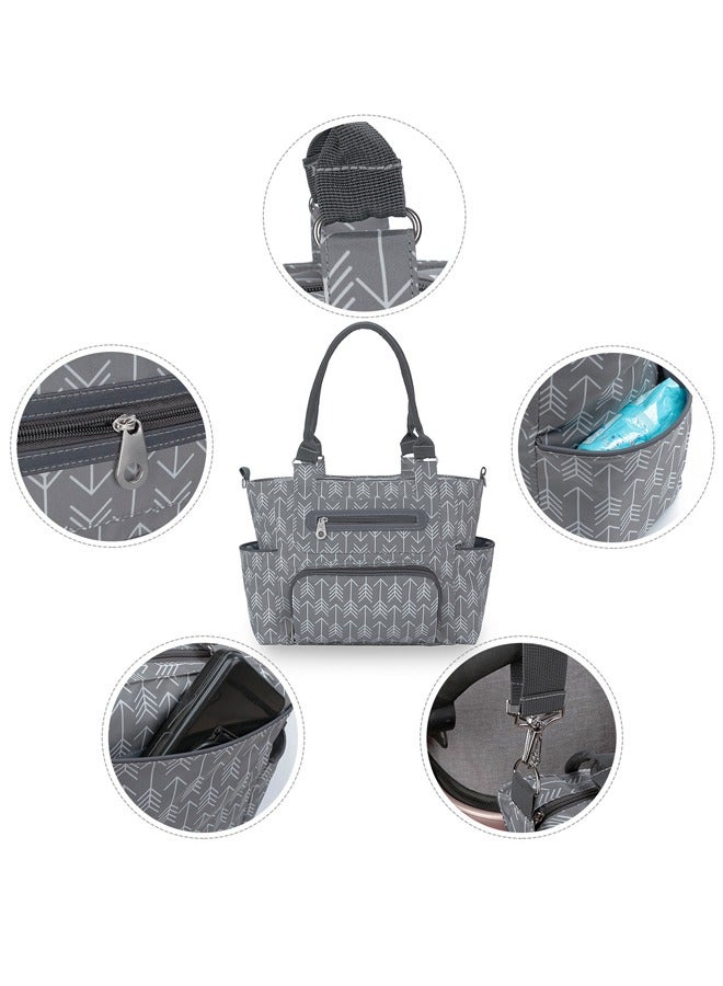 6-Piece Melange Grey Baby Diaper Bag Set - with Stroller Hooks, Nappy Changing Mat & Waterproof Wet/Dry Pouch - Multifunctional Mummy Bag for Travel, Beach, Shopping - Includes Cosmetic Case, Insulated Bottle Holder Organizer Pockets - Durable Oxford Fabric, Lightweight & Easy to Clean  - Image 5