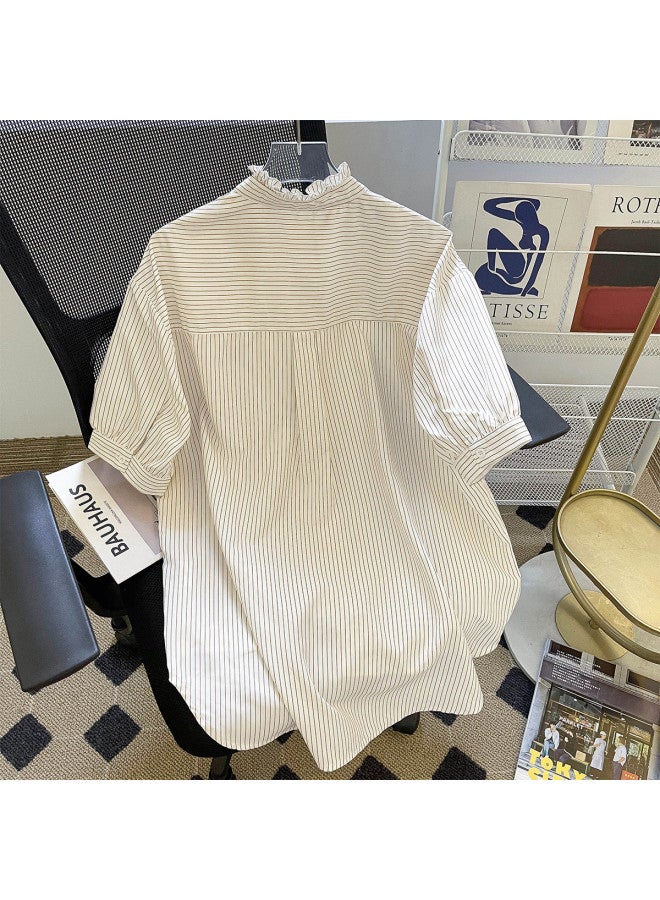 TonLion Simple Sweet Lace Blouse Women's High-end Light Luxury Youthful Stylish Short-sleeved Striped Doll Top Trendy - Image 3