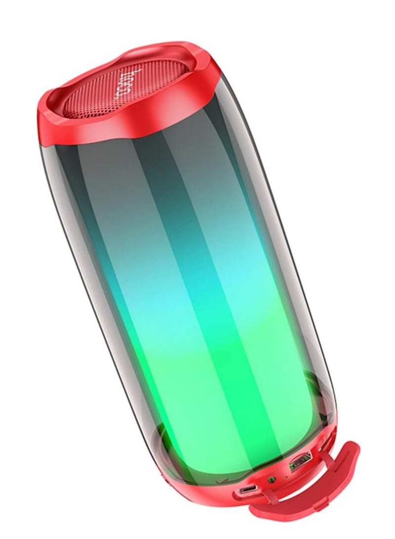 هوكو HC8 - مكبر صوت لاسلكي مضيء نابض بلوتوث V5.0، سعة البطارية: 1800mAh، وقت تشغيل الموسيقى حتى: 4 ساعات، يدعم بلوتوث، اف ام، بطاقة تي اف، قرص يو، AUX، TWS - احمر - Image 4