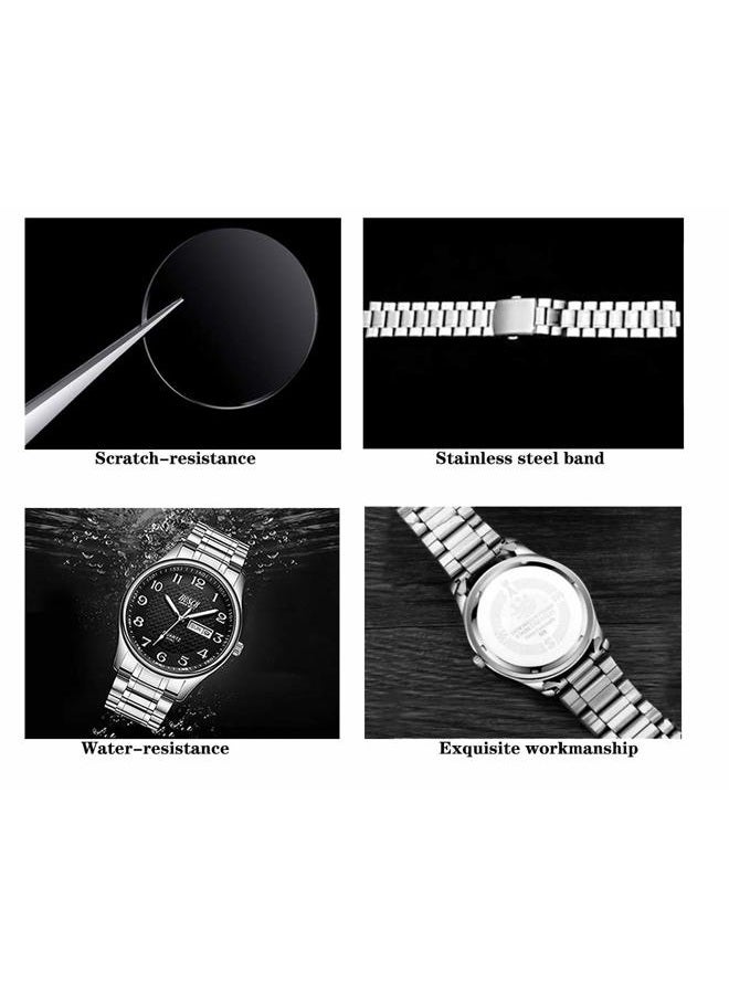 Bosck Mens Analog Watch,Stainless Steel Waterproof Fashion Wrist Watch for Men,Auto Date and Day Watch Gold-silver? - Image 4