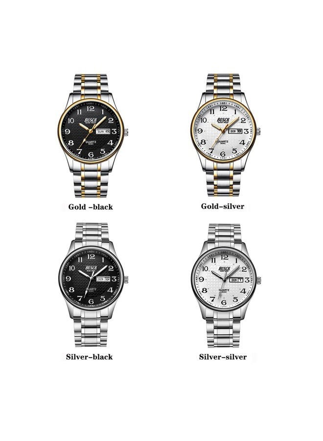 Bosck Mens Analog Watch,Stainless Steel Waterproof Fashion Wrist Watch for Men,Auto Date and Day Watch Gold-silver? - Image 2