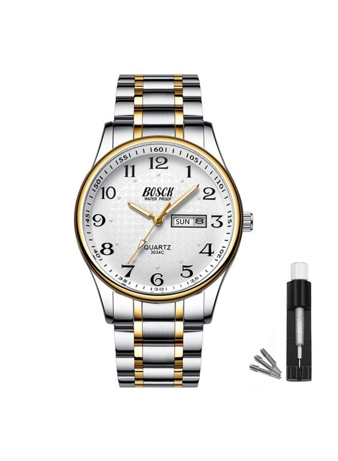 Bosck Mens Analog Watch,Stainless Steel Waterproof Fashion Wrist Watch for Men,Auto Date and Day Watch Gold-silver? - Image 1