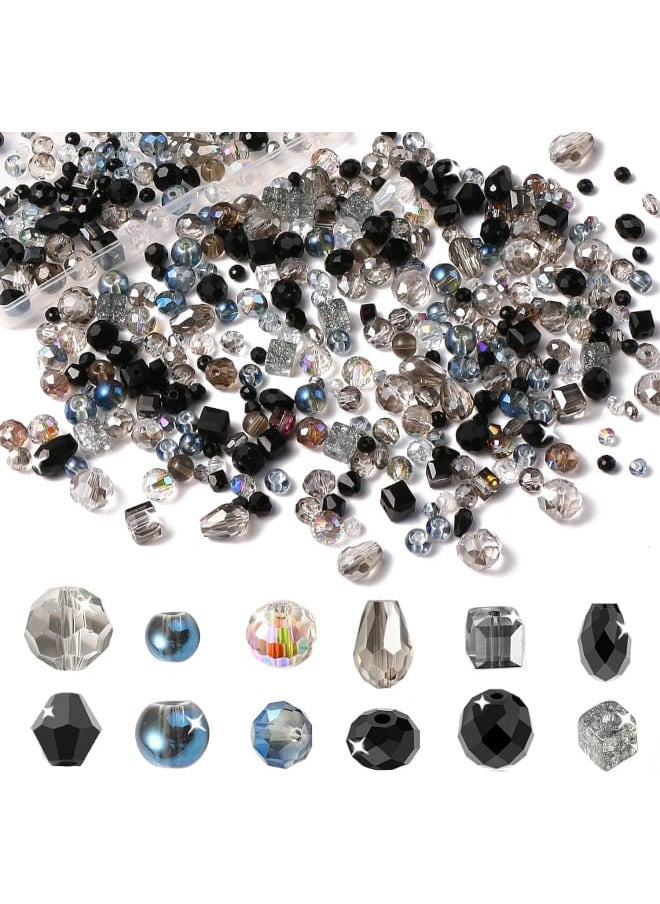 Generic - AB Gradient Crystal Beads Set Cube Crystal Loose Beads Spacer Beads Vertical Hole Crystal Beads Various Shapes Glass Beads with Container Box (Mix Size, Black) - Image 1