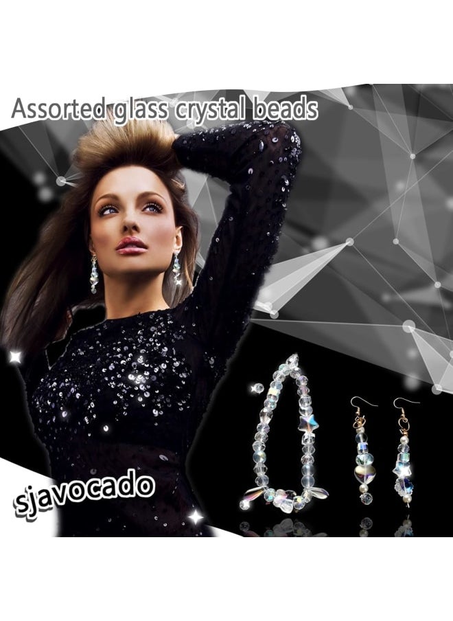 Generic - AB Gradient Crystal Beads Set Cube Crystal Loose Beads Spacer Beads Vertical Hole Crystal Beads Various Shapes Glass Beads with Container Box (Mix Size, Black) - Image 1