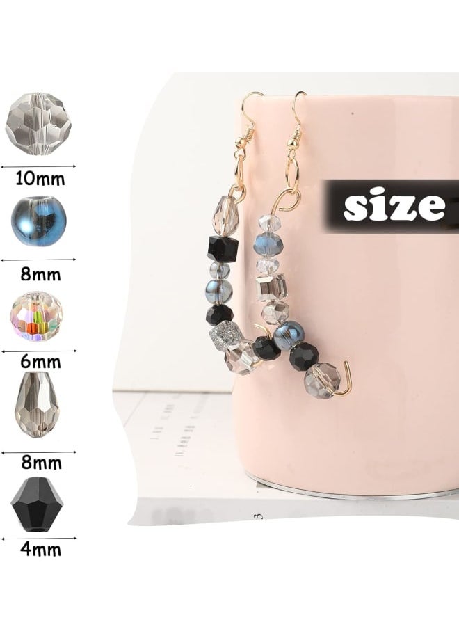 Generic - AB Gradient Crystal Beads Set Cube Crystal Loose Beads Spacer Beads Vertical Hole Crystal Beads Various Shapes Glass Beads with Container Box (Mix Size, Black) - Image 1