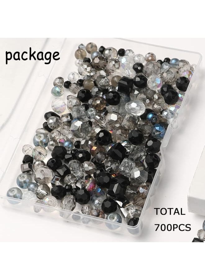 Generic - AB Gradient Crystal Beads Set Cube Crystal Loose Beads Spacer Beads Vertical Hole Crystal Beads Various Shapes Glass Beads with Container Box (Mix Size, Black) - Image 1