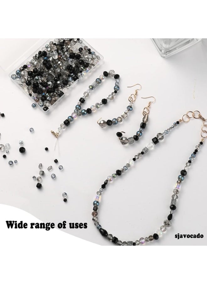 Generic - AB Gradient Crystal Beads Set Cube Crystal Loose Beads Spacer Beads Vertical Hole Crystal Beads Various Shapes Glass Beads with Container Box (Mix Size, Black) - Image 1