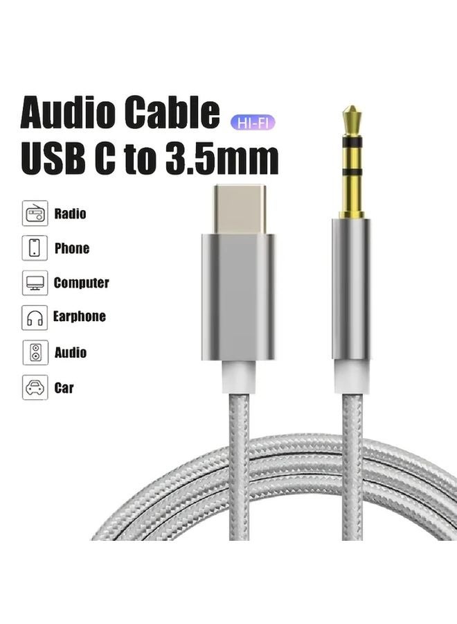 Silvery USB C To 3 5mm Aux Audio Cable Adapter For iPhone Samsung Xiaomi - Image 1