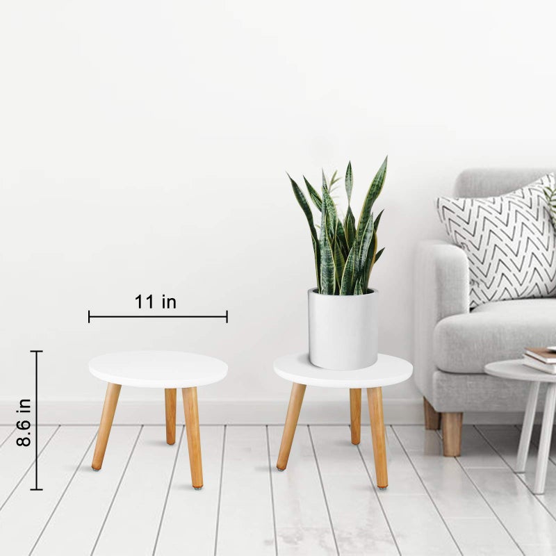 Uneedem Indoor Plant Stand, Wood Mid Century Modern Small Round Side Plant Table for Indoor Plants, 8.9" Tall Plant Holder for Flower Pots End Table - Image 2