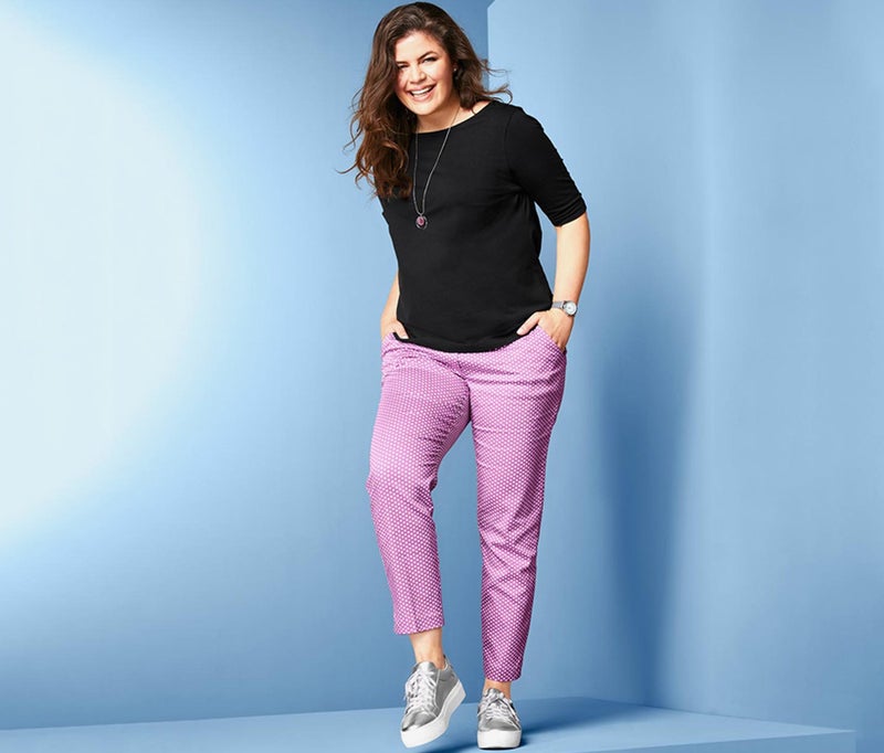 Tchibo Women Regular Fit Polka Dots Straight Leg Pants, White - Image 2